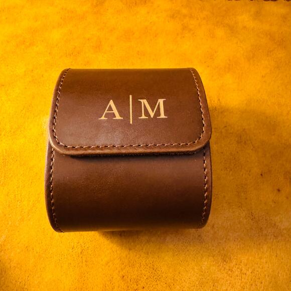 Leather Engraved Personalized Travel Brown Gold Watch Holder Case NEW in Box - Picture 1 of 7